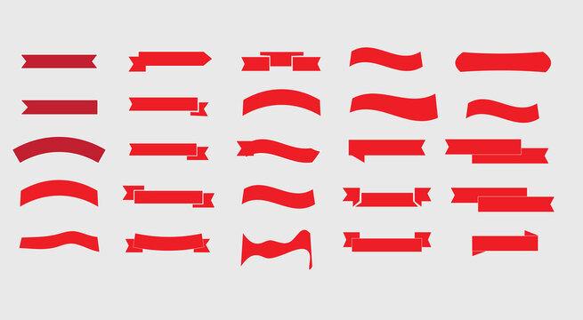 set of red ribbons banner set template design red shape
