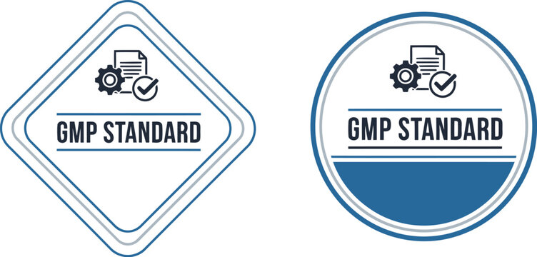GMP Standard Certification Badge Icons for Quality Assurance and Manufacturing Compliance
