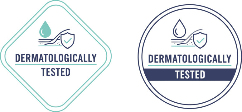 Dermatologically Tested Badge Icons for Skincare and Cosmetic Product Packaging Labels
