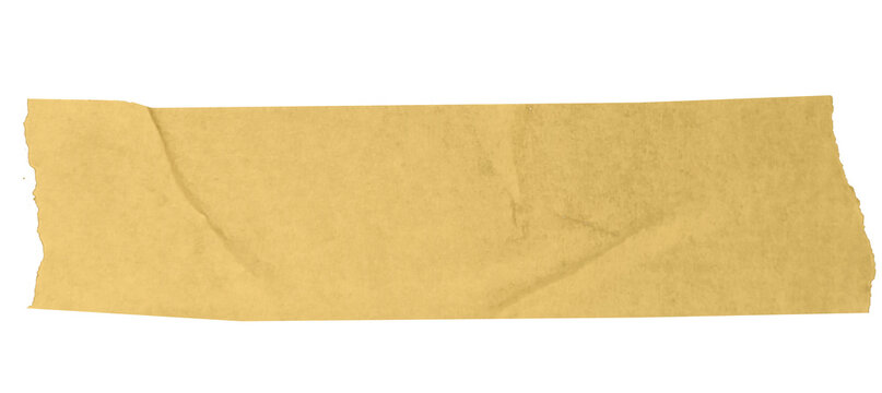 Yellow torn paper masking tape strip isolated on transparent background png, adhesive label banner for creative layouts
