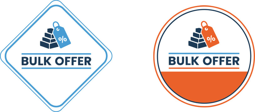 Bulk Offer Badge Icons for Discount Promotions and Wholesale Sales in Blue and Orange Vector Design