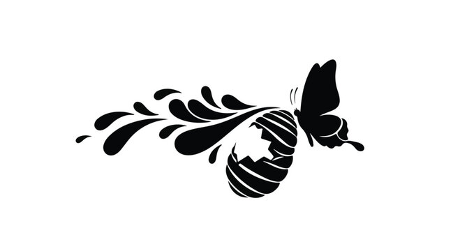 Butterfly emerging from a cracked egg symbolizes transformation and new beginnings.