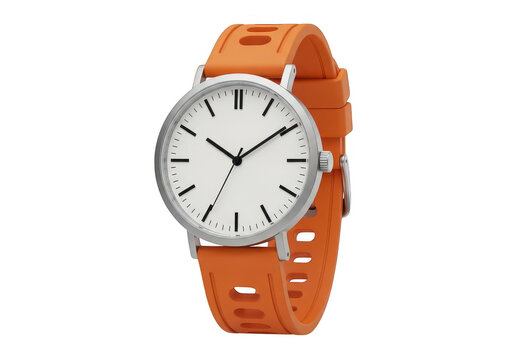 orange wristwatch with minimalist design on transparent background high quality professional detailed