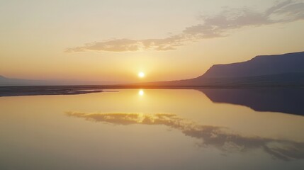 Obraz premium A Picturesque Sunset Casting a Warm Golden Glow Reflecting Perfectly in the Still Waters of a Serene Landscape
