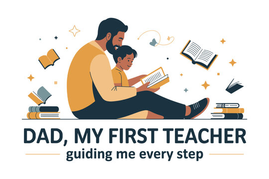 A father and son reading together celebrating the role of a first teacher
