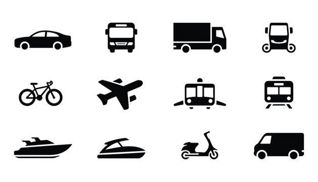 Black silhouette icons of various transportation vehicles
