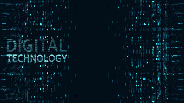 digital technology banner with abstract binary code pattern and dark blue background