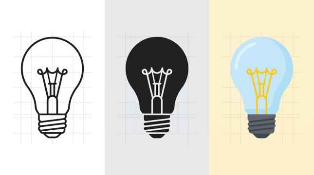 Light Bulb Icons in Black White and Color
