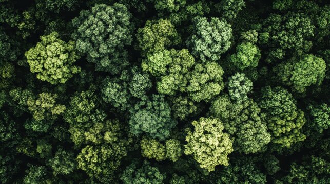 Dense green forest canopy seen from above, showcasing lush natural vegetation and woodland patterns