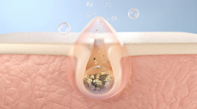 Active serum droplet deeply cleanses clogged pores.Removes impurities and restores balanced moisture for a clear healthy complexion. 3D rendering.