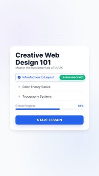 Online course card with lesson unlocked in education interface