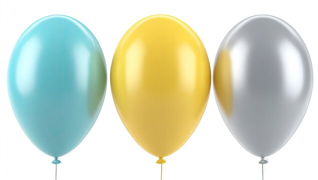 Three colorful balloons against a white background for celebration and design