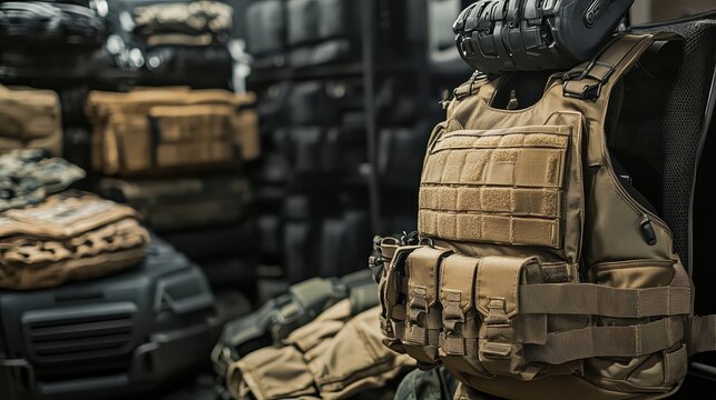 Tactical Gear and Vest Displaying Outdoor Adventure Equipment