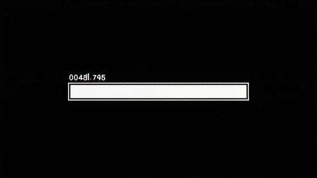 progress bar animation on black screen with white outline and loading indicator