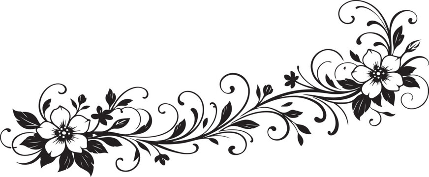  A flowing black floral design showcases delicate blooms