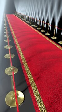 Side View of Red Carpet with Moving Spotlights - 3d 4k vertical animation (2160 x 3840px)