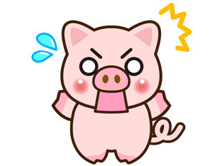  驚いてショックを受けるブタのイラスト素材2 © kiko