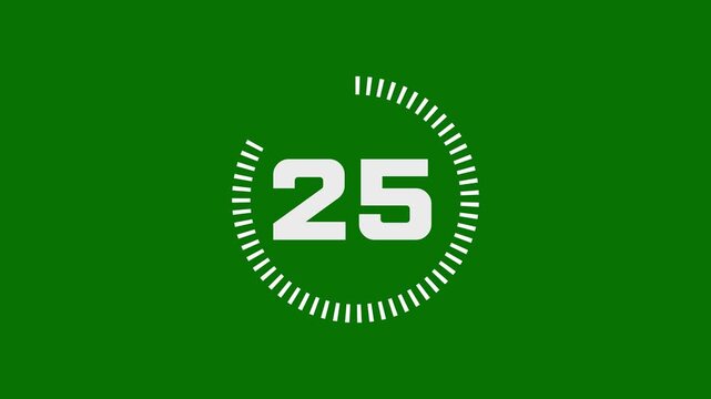Circle countdown timer animation, 30 to 0 seconds digital countdown, motion graphics loop, clean UI timer, green background, alpha channel, seamless 4K video