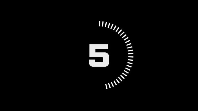 Minimal circular countdown timer animation from 10 to 0 seconds, modern flat design UI, round clock style, 4K video, seamless loop, black screen background