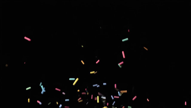 Colorful sprinkles falling against a black background animation for various projects