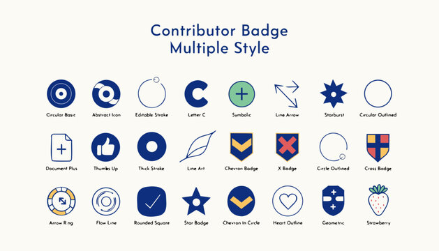 Contributor Badge icons set multiple style collection. Editable stroke .vector icon