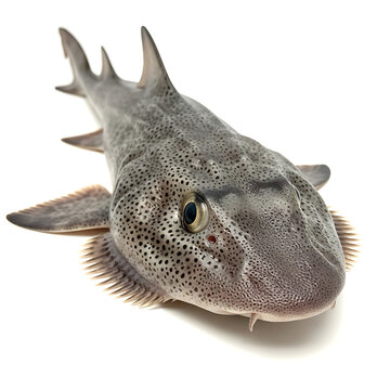 Small spotted catshark isolated on a clean white background, a unique marine creature