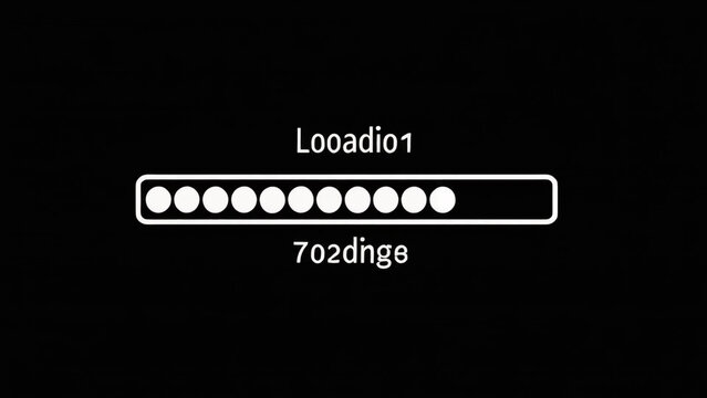 Loading screen animation with progress bar on a black background for digital content