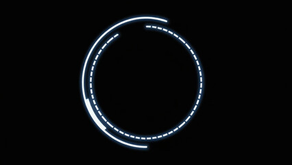 Fototapeta premium Futuristic circle animation on black background with glowing white lines and elements