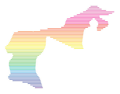Map of the Kanton Appenzell Ausserrhoden (CH) showing the area with parallel horizontal lines in rainbow colors.