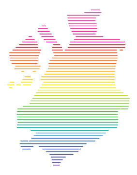 Map of the Kanton Fribourg (CH) showing the area with parallel horizontal lines in rainbow colors.