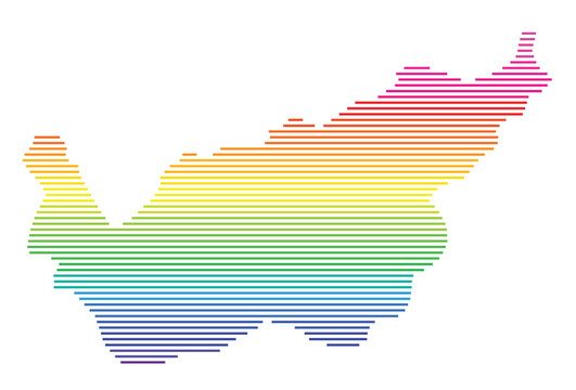 Map of the Kanton Valais (CH) showing the area with parallel horizontal lines in rainbow colors.