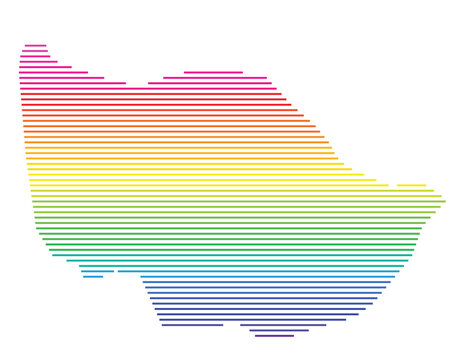 Map of the Kanton Zug (CH) showing the area with parallel horizontal lines in rainbow colors.