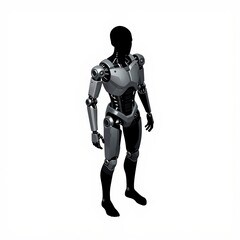 Naklejka premium Small human silhouette with ai powered exoskeleton symbolizing enhanced human capabilities through technology slightly