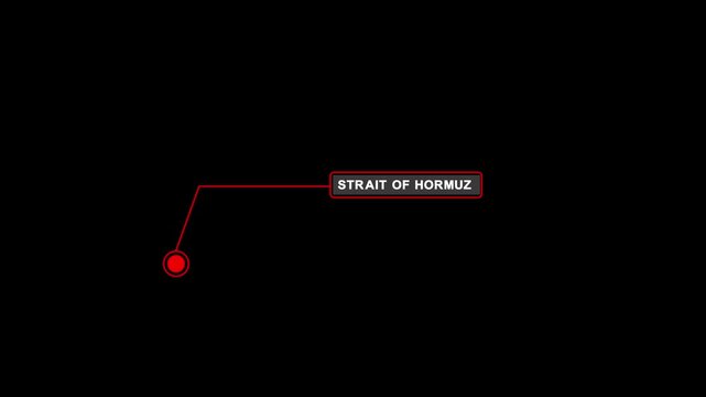 Location marker with hormuz text isolated on dark background. Strait of hormuz blockade location pin icon animation.