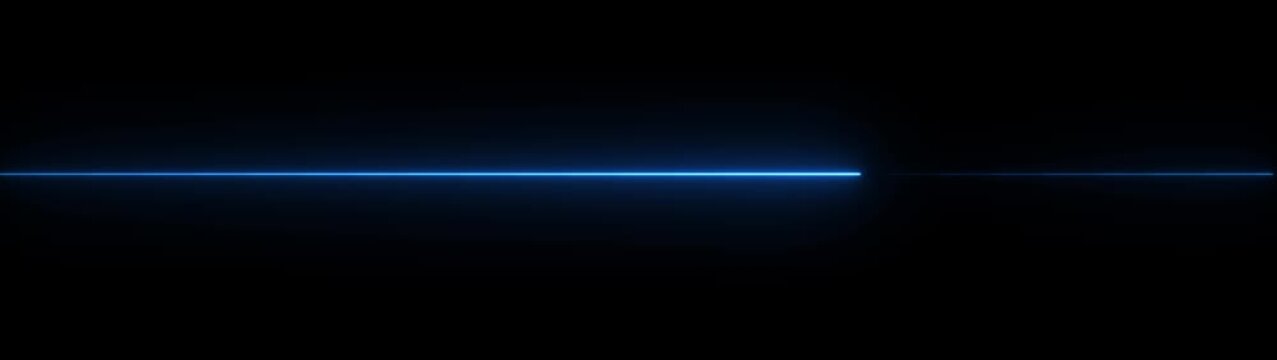 Glowing neon Straight neon lazer animation of horizontal line on black background. Futuristic straight neon lazer line, seamless loop.
