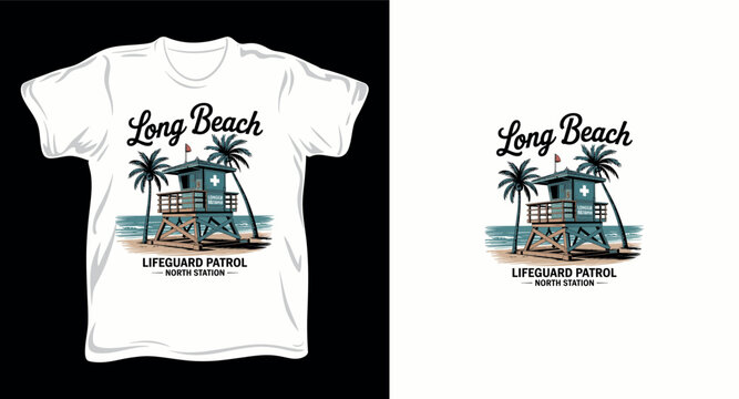 Long beach lifeguard patrol station summer t-shirt graphic design.