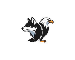 Obraz premium Combined animal emblem wolf and eagle symbol vector illustration