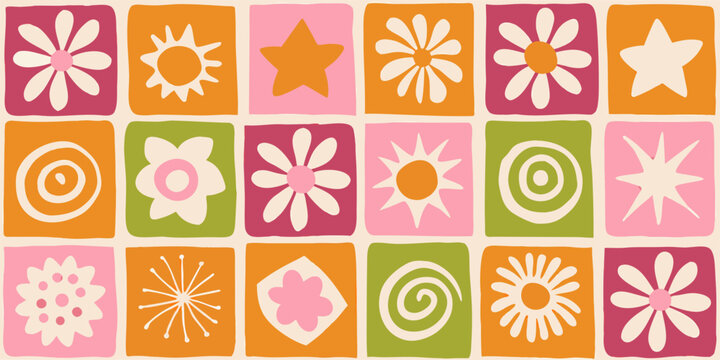 nature icon grid colorful square tiles with floral symbols high quality