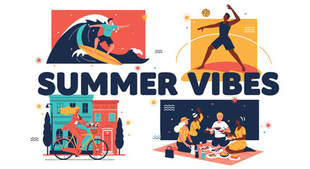 Obraz premium Summer Vibes, Beach, Vacation, Lifestyle Icons, Vector Illustrations