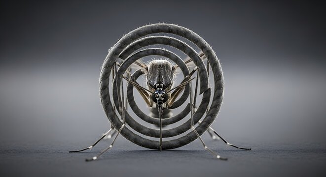 Extreme close-up of a spider with intricate details on its body and legs positioned within a spiral metal structure eight legs eight eyes arachnid close-up wildlife abstract