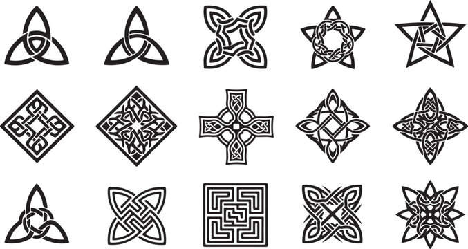 Minimalist Geometric Celtic Knot Icons and Sacred Geometry Symbols