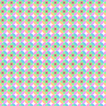 Pastel Geometric Floral Mandalas Seamless Pattern. Colorful Mid-Century Modern Geometric Motif.