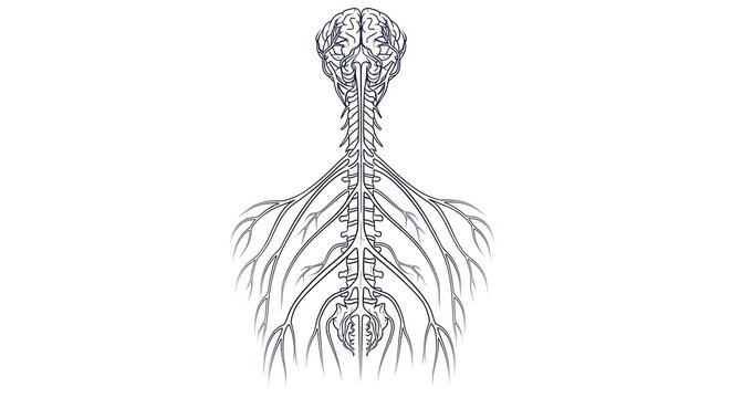 Human Nervous System Anatomy with Spine and Nerve Network Illustration