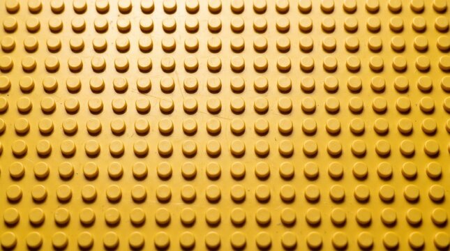 "Close-up of yellow LEGO baseplate with evenly spaced circular studs arranged in grid pattern"