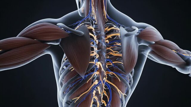 Detailed 3D Anatomy of Human Muscular and Nervous System.