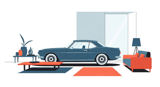 Vintage Car Interior Design Scene.