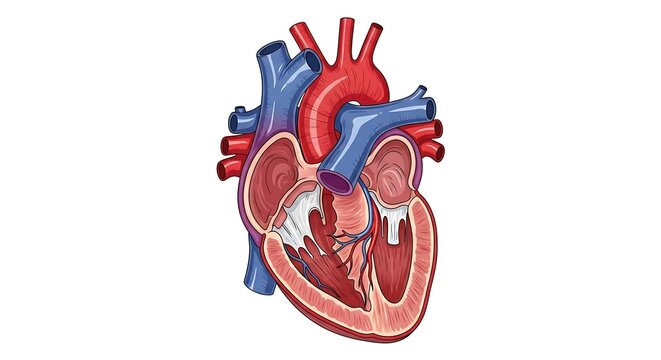 Human Heart Anatomy Diagram with Labeled Internal Structures