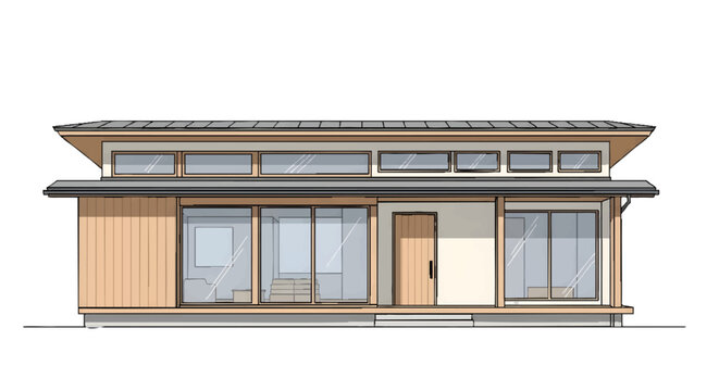 modern house with large windows and wooden exterior design