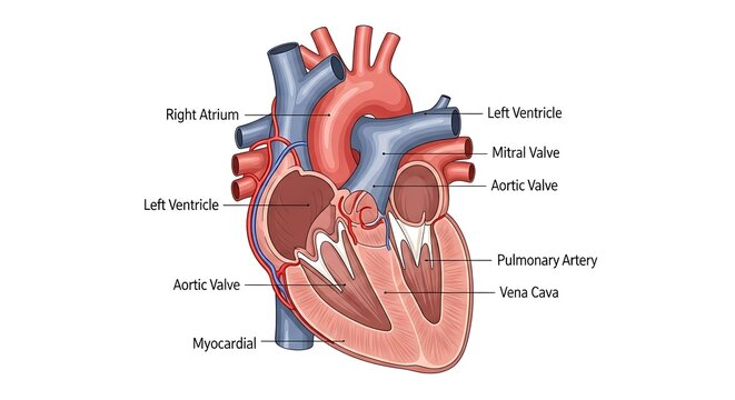 Human Heart Anatomy Diagram with Labeled Internal Structures