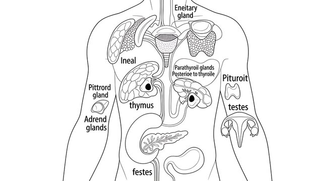 Human Endocrine System Anatomy with Glands and Hormone Organs